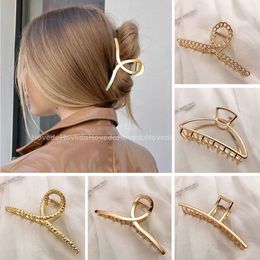 Fashion Gold Silver Hollow Geometric Hair Clips Metal Cross Headband Hair Crab Women Hair Accessoires