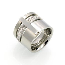 Joyería de plata y oro de moda, anillos de dedo de joyería de marca ancha de acero inoxidable para mujer y hombre, gota de tamaño completo 281C