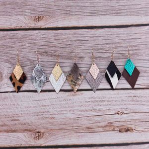 Mode- Goud Zilver Gelaagde Lederen Rhombus Oorbellen Voor Dames Geometrische Metallic Lederen Oorbellen Sieraden Groothandel