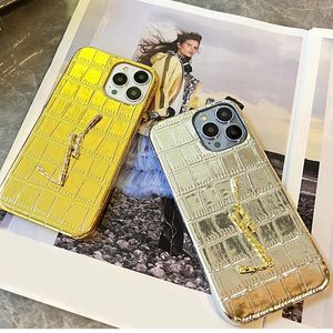 Fashion Gold Silver Phone Cases Crocodile graan Phonecase Glitter Letters Designer Telefoon Cover voor iPhone 14 13 12 11 Pro Max Hign Quality