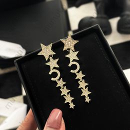 Fashion Gold Stars Pendent Studs Luxe diamanten letters oorbel Designer Sieraden Charmante vrouwen houden van oorbellen Heren C 925 Zilver met doos nieuw