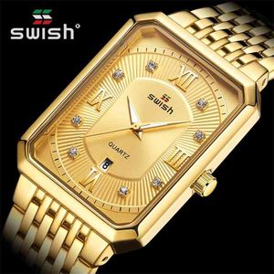 Mode Gold Montres pour hommes Top Marque Marque de luxe Creative Creative Rectang de quartz Montre Montre-Bracelet imperméable Sports Relogio Masculino 210407