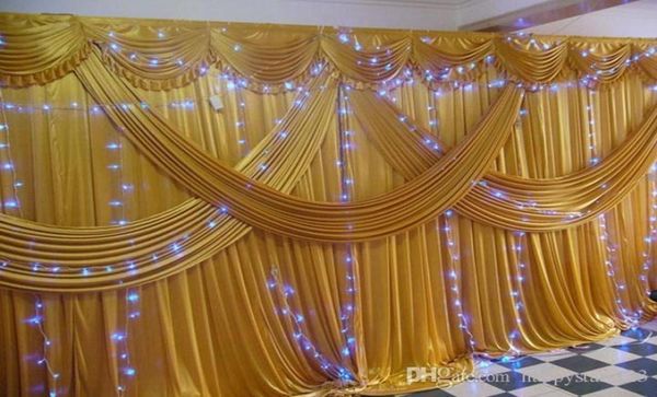 Fashion Gold Wedding Background Ice Silk Wedding Felldrop Pleas Swag 3m6m10ft20ft accesstes Curtain Decorations 8444077