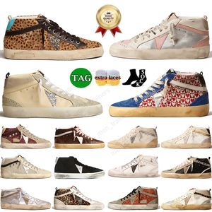 Mode Golden Mid Glitter Stars Chaussures Casual Hommes Femmes Baskets Italie Métallique En Daim En Cuir De Veau En Cuir De Serpent Mocassins Do-old Dirty Designer Plateforme