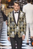 Fashion Goldener Jacquard Mens Wedding Tuxedos Châle Revers Groom Groomsmen Tuxedos Brand New Man Blazers Jacket Excellent 2 pièces Suit ACKET PANT