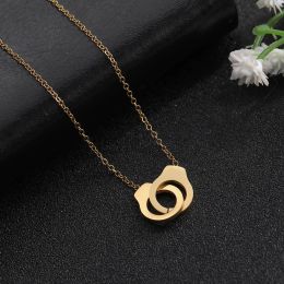 Collier menottes en or jaune 14 carats pour femmes, chaîne de cou, ras du cou, bijoux, cadeau féminin