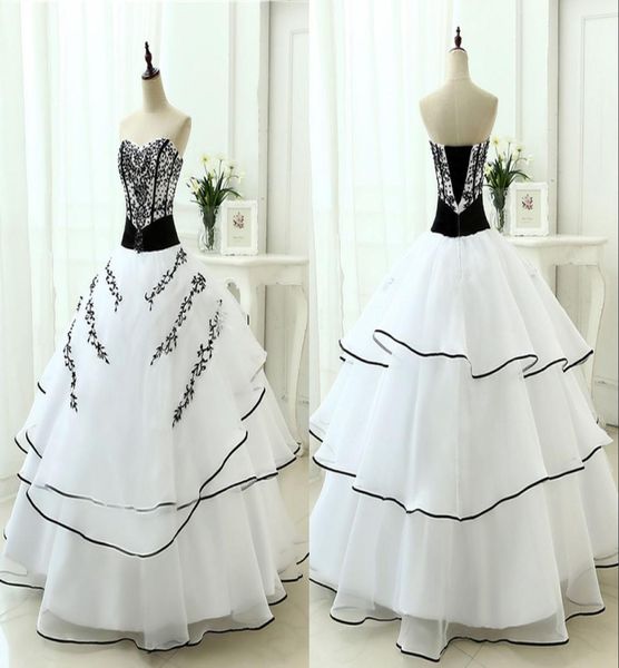 Mode gothique noir et blanc robe de mariée robe de mariée sans bretelles perles brodées organza à volants couches long corset dos rouille1707370