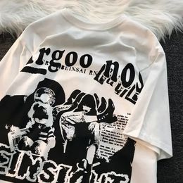 Fashion Gothic Retro Imprimé Femmes T-shirt Top Loose Harajuku Hip Hop Fresh Y2K Street Personality Surdimension 240401