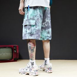 Mode-Gothic Wind Gradiënt Tie-Dyeing Losse Losse Directe Fiveminute Broeken Mannen Dragen Heup-Hop Krapped Korte Man Shorts Giet Hommes