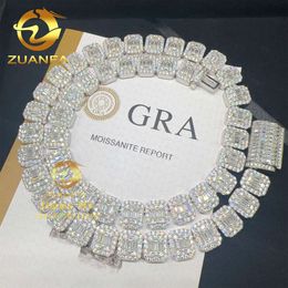 Certificados de Fashion GRA 925 Silver 13 mm helado Hip Hop VVS1 Baguette Moissanite Diamond Cluster Cabina de tenis Collar