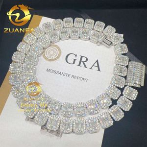 Fashion GRA Certificats 925 Silver 13 mm Iced Out Hip Hop VVS1 Baguette Moisanite Diamond Cluster Tennis Chain Collier