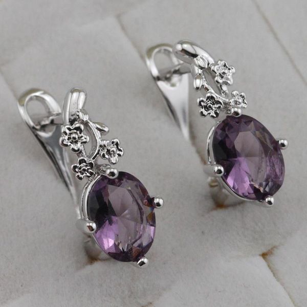 Mode-Grace magique de Nice pourpre ovale CZ Gems Boucles d'oreilles rhodié Bijoux cadeau pour les femmes EB236C