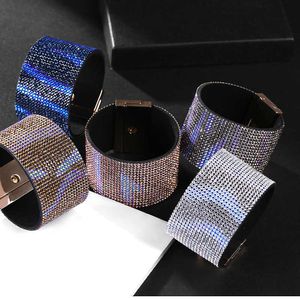 Mode Dégradé Coloré Strass Bracelets En Cuir Cristal Bling Large Wrap Bracelets Pour Femmes Cadeau De Mariage Boho Robe Bijoux Q0719