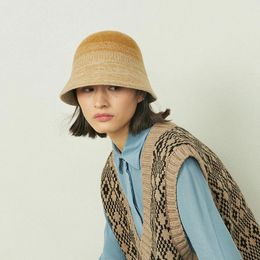 Fashion gradiëntkleuren 100% wollen emmer hoed Japan Korea kunststijl visser cap vrouwen winter warme goede hoeden240410