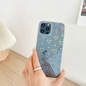 Moda gradiente laser casos de telefone celular amor coração padrão claro caso de telefone para iphone 11 13 12 pro max x xs xr 7 8 plus se à prova de choque de volta