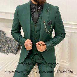 Fashion Green Mens Pak Wedding Bruidy Tuxedo Formele Business Blazer Slim Fit Banquet 3 -delige set Kostuum Homme Jacket Vestbroek 240430