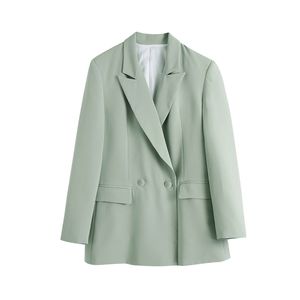 Mode vert cranté affaires Blazer femmes élégant survêtement s femmes poches bureau pour dame 210430