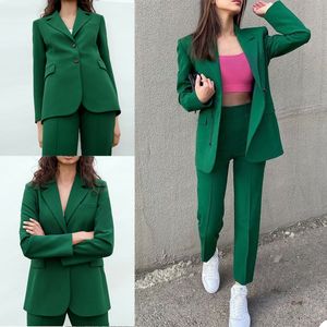 Mode Groene Vrouwen Jas Suits 2 Stuks Slim Fit Formele Celebrity Dame Draag Foto Jas Party Prom Outfit