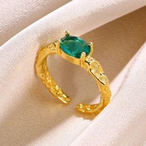 Mode vert Zircon elliptique lave ouvert 14k or jaune anneaux pour femmes géométrique ouvert anneaux accessoires quotidiens cadeaux anillo hombre