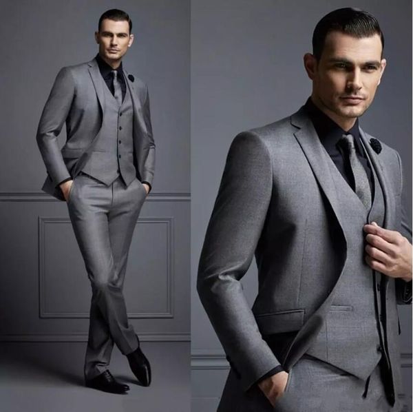 Costume gris à la mode pour hommes, costume de marié bon marché, costumes formels pour meilleurs hommes, coupe cintrée, Tuxedos de marié pour hommes (veste + gilet + pantalon)