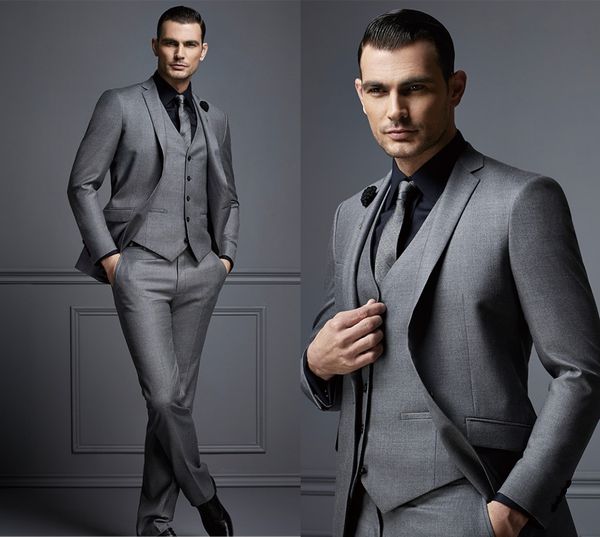 Gris para hombre de la moda traje barato novio formal del juego juegos del hombre para el mejor de los hombres adelgazan el novio esmoquin para el hombre (chaqueta + chaleco + pantalones) DH6006