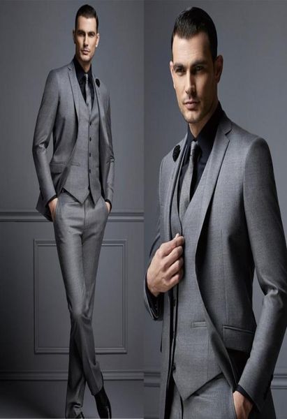 Traje de hombre gris de moda traje de novio barato trajes de hombre formal para hombres Fit Slim Groom Tuxedos para Manjacketvestpants DH60061908649