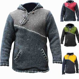 Mode gris couture couleur hommes pull pulls à capuche veste vert chandails tricotés automne Streetwear surdimensionné manteau hauts Y0907