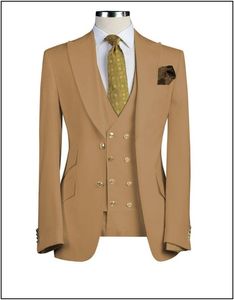 Fashion Groom Tuxedos Peak Lapelsmen Mens Vestido de novia Excelente chaqueta de hombre Blazer 3 piezas traje (chaqueta+pantalones+chaleco+corbata) 682