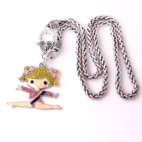 Moda gimnasia chica figura de dibujos animados encanto colgante cristal danza chica deportes trigo cadena collar para mujer