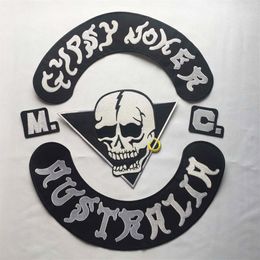 Mode GYPSY JOKER AUSTRALIË MC Club Biker Vest Geborduurde Patch Ijzer Op Volledige Achterkant van Jas Motorcycle Patch 221x