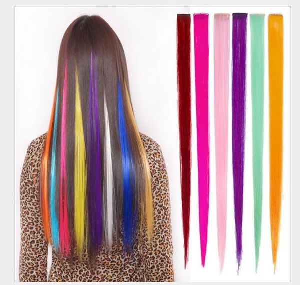 Extensión de cabello a la moda para mujer, extensiones de cabello largo sintético con Clip, postizo recto, reflejos de fiesta, piezas de cabello Punk