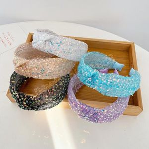 Mode Haarband Voor Vrouwen Shining Pailletten Mesh Hoofdband Voor Meisjes Center Knoop Tulband Hoofddeksels Haaraccessoires