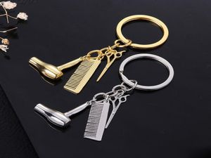 Coupe de cheveux de la mode Scissor peigne coiffure sèche-clés Keychain clés Charme Clé Silver Gold Plated Key Chain Sac accroche les bijoux de mode4652470