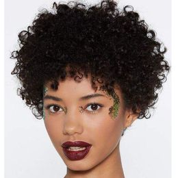 Mode coiffure doux cheveux indiens afro afro-américain court crépus bouclés perruques noires simulation cheveux humains perruque bouclée pour femme