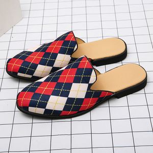 Fashion Half Drag Men Chaussures Personnalités Plaid Canvas Simple Slip-On Baotou Slingback confortable Casual Casual Daily Ad278
