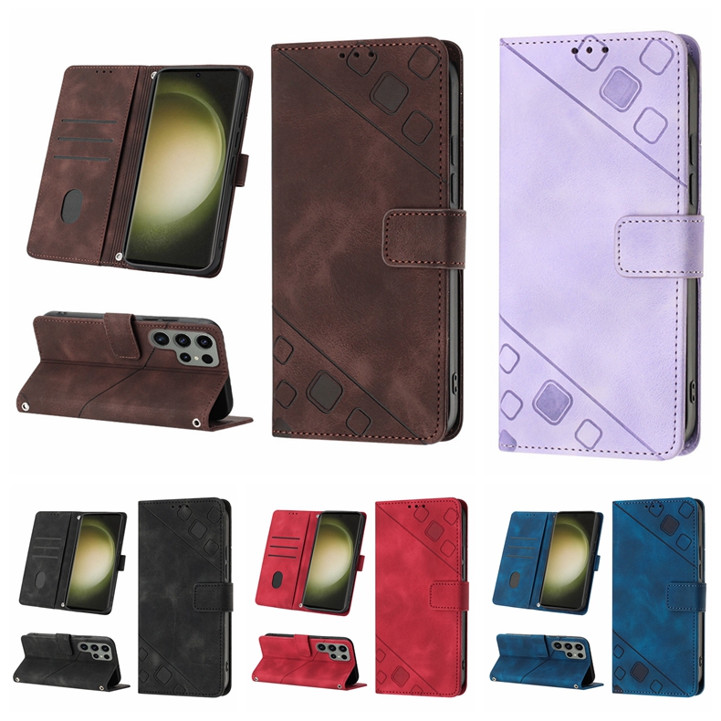 Mode Hand Feeling Lederen Wallet Cases voor Samsung S23 Ultra Plus S22 A04 Core A04E A54 5G A34 A14 5G IPRINT Skin Feel Credit ID Card Slot Holder Flip Cover Strap