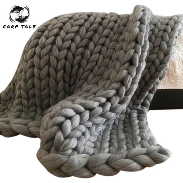 Mode Main Tricot Chunky Merino Laine Couverture Épaisse Gros Fil Roving Fils Tricotés Couverture Chaud Jeter Canapé Couverture Couvertures 210316