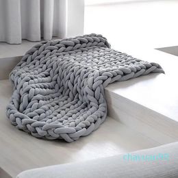 Mode handgemaakte dikke merinowollen deken dikke grote garen zwervende gebreide geruite deken warme worp deken voor bankplaid