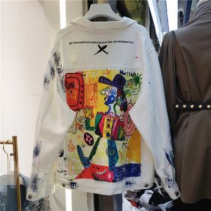 Mode handgeschilderde personage Graffiti print vrouwen denim jas voorjaar