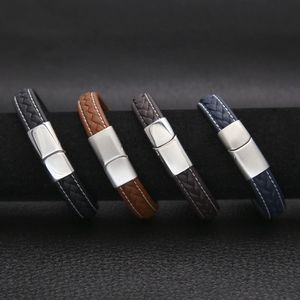 Bracelet en cuir d'agneau pour hommes, tissé à la main, Punk, boucle en acier inoxydable, bijoux de fête, cadeau pour amis