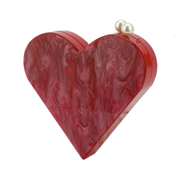 Sac à main de mode Famou marque acrylique sacs de soirée pochette perlée sac à main de mariée de luxe coeur rouge fête épaule sac de messager 240117