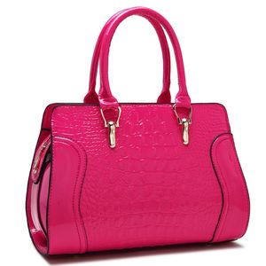 Sacs à main de mode sac à main casual sauvage femmes sacs fourre-tout mariage nuptiale couleur unie portable motif crocodile en cuir verni 31cm sac de dame