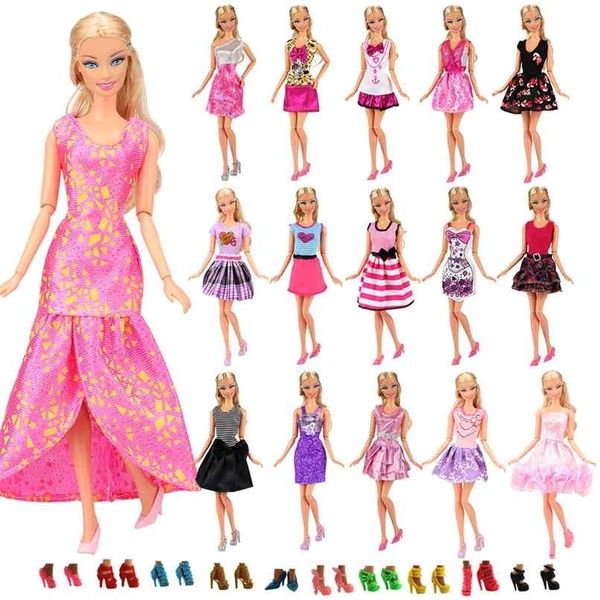 Moda hecha a mano 22 artículos/lote muñecas de juguete accesorios = 12 vestidos + juguetes para niños 10 zapatos para Barbie juego de ropa DIY regalo de cumpleaños 210923