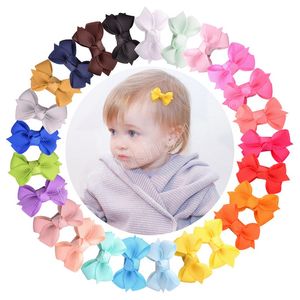 Mode Handgemaakte Strikken Baby Meisjes Haarspeldjes Effen Kleur Grosgrain Lint Strik Pony Haarspeld Baby Hoofddeksels