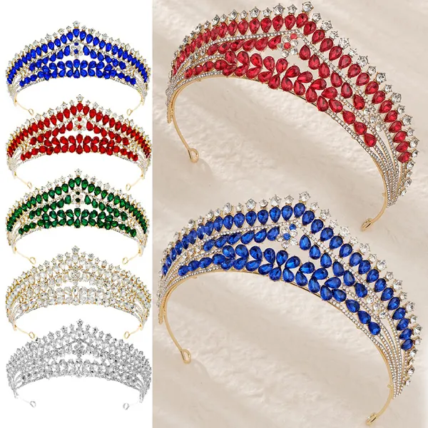 Couronne de mariée en cristal strass, perles de couleur faites à la main, à la mode, pour fête de bal, princesse, mariage, diadème, cadeau d'anniversaire