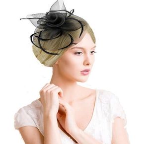 Fashion Handmade Lady Women Fascinator Bow Hair Clip Headwear Lace Feather Mini Hat Wedding Party Accessory Race GB1091