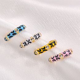 Mode fait à la main multicolore imprimé léopard anneau pour les femmes charme CZ empilable or anneaux femme fête bijoux