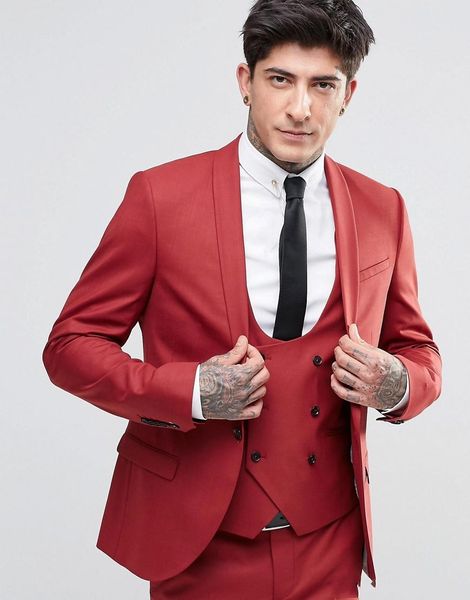 Mode Beau Marié Tuxedos Châle Revers Un Bouton Trois Poches Costumes De Marié Extrêmement Cool Costumes Meilleur Homme (Veste + Pantalon + Gilet) DH6210