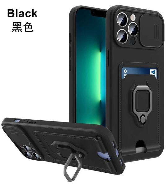 Fashion Hangable Phone Case Armor Carte Slots Iphone Case Slide Camera TPU pour iPhone 15 11 12 13 14 Pro Max XS XR 8 7 Plus couverture annulaire Snap Acheter à partir de 1pcs