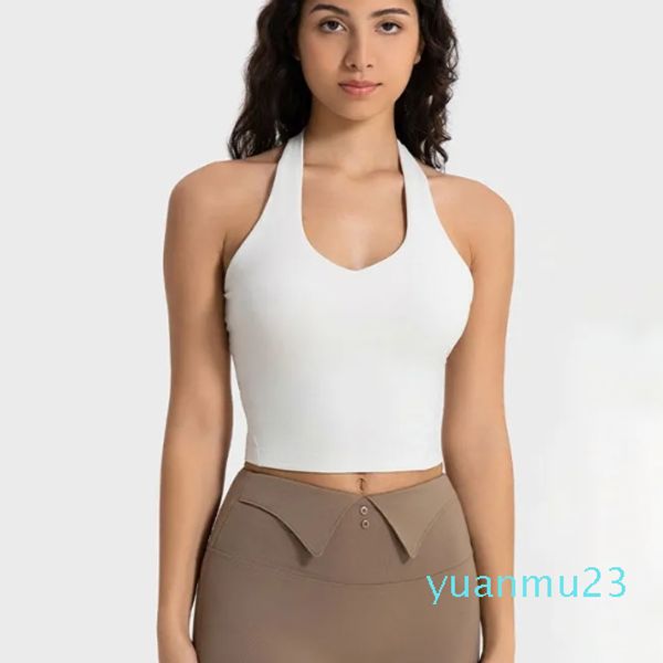 Débardeurs à la mode pour le cou, hauts de yoga doux et doux pour la peau, sous-vêtements pour femmes, gilet Slim Fit, soutien-gorge de sport sexy avec bonnets amovibles